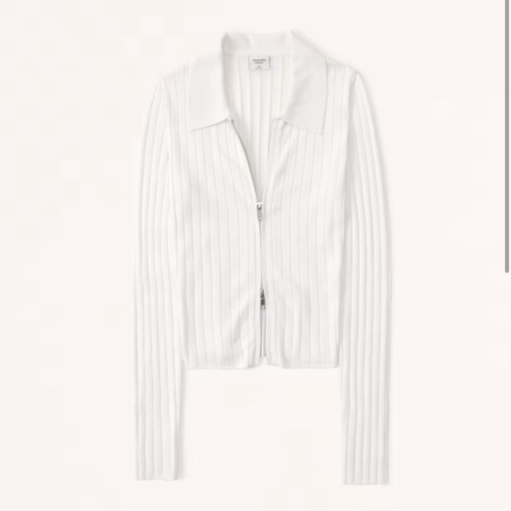 Abercrombie & Fitch Long Sleeve White Double Zipper Cropped Polo, Size Small